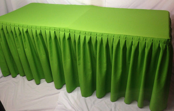 6' Fitted Polyester Double Pleated Table Skirt Cover W/top Topper Apple Green