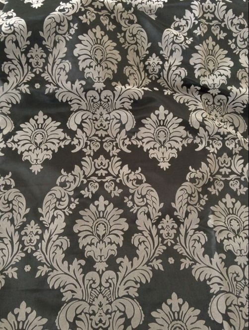 Grey Black Flocking Damask Taffeta Velvet Fabric 58