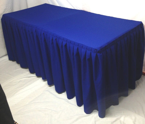 4' Ft. Fitted Polyester Double Pleated Table Skirt Cover W/top Topper Royal Blue