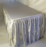 8' Satin Fitted Double Pleated Table Skirting Cover W/top Topper Any Event White"