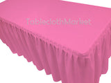 4' Fitted Polyester Single Pleated Table Skirting Cover W/top Topper 24 Colors"