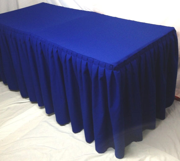 8' Fitted Polyester Double Pleated Table Skirting Cover W/top Topper  Royal Blue