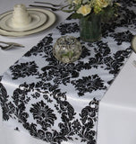 12" X 108" Flocking Damask Table Runner Black White Flocked Velvet Wedding Home"
