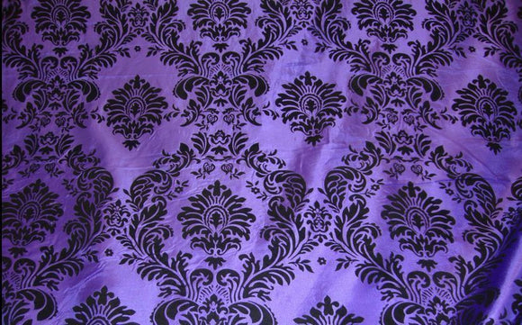 5 Yards Purple Black Flocking Damask 15ft Taffeta Velvet Fabric 58