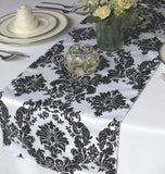 12" X 108" Flocking Damask Table Runner Black White Flocked Velvet Wedding Home"