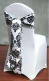 150 Pack Black White Damask Taffeta Chair Sashes Bows Wedding Flocking Flocked"