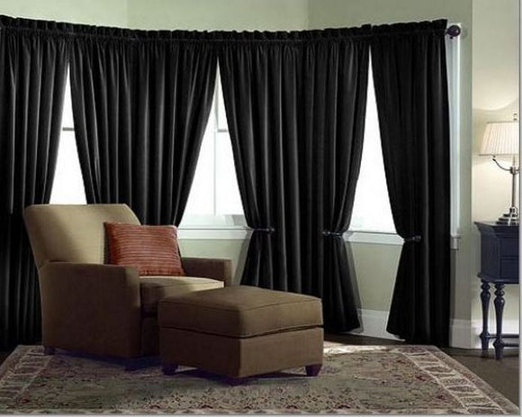 Velvet Curtain Panel Drape 5w X 12h Black Home Theater Energy Efficient Curtain