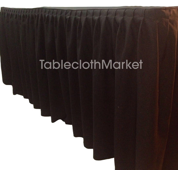 8' Ft. Fitted Table Skirting Cover W/ Top Topper Single Pleated Trade Show Black