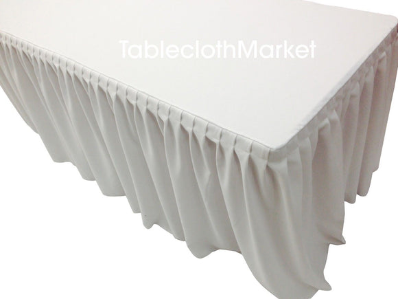 8' Fitted Table Skirt Cover W/ Top Topper Single Pleated Trade Show Events White