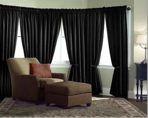 Velvet Curtain Panel Drape 18W x 9H Black Home Theater Energy Efficient Curtain