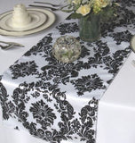 10 Pack Flocked Taffeta Damask 12" x 108" Top Table Runner Black White Wedding "