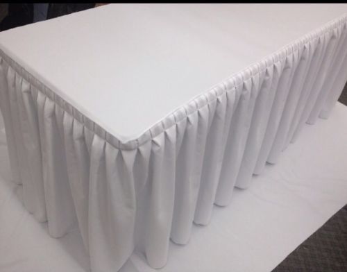 5' Fitted Polyester Double Pleated Table Skirting Cover w/Top Topper  WHITE