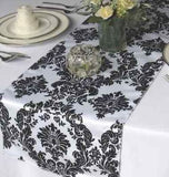 10 Pack Flocked Taffeta Damask 12" x 108" Top Table Runner Black White Wedding "