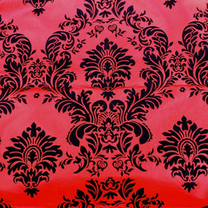 25 Yards Red And Black Flocking Damask Taffeta Velvet  Fabric 58" Flocked Decor"