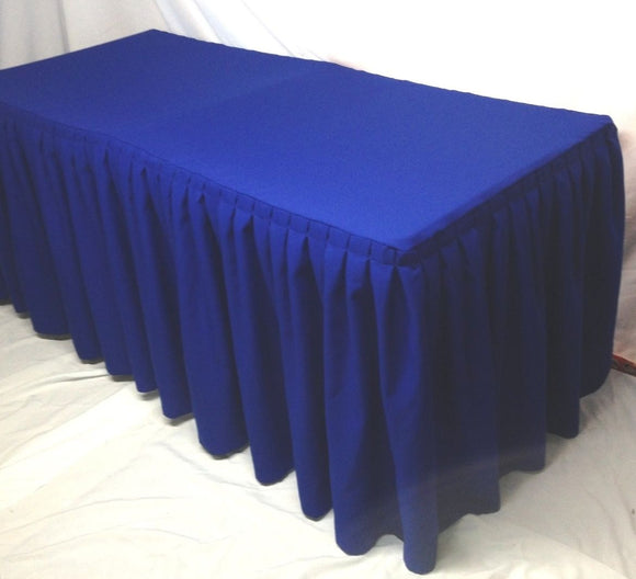 6' Fitted Polyester Double Pleated Table Skirting Cover W/top Topper  Royal Blue