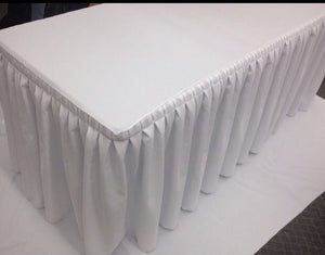 4' Ft. Fitted Polyester Double Pleated Table Skirting Cover W/top Topper White"