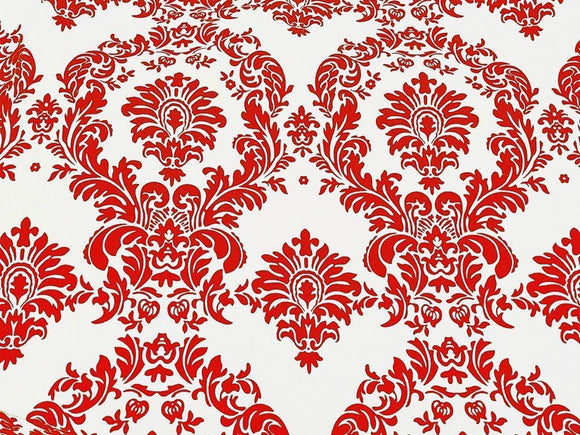 20 Yards Red and White Flocking Damask Taffeta Velvet  Fabric 58