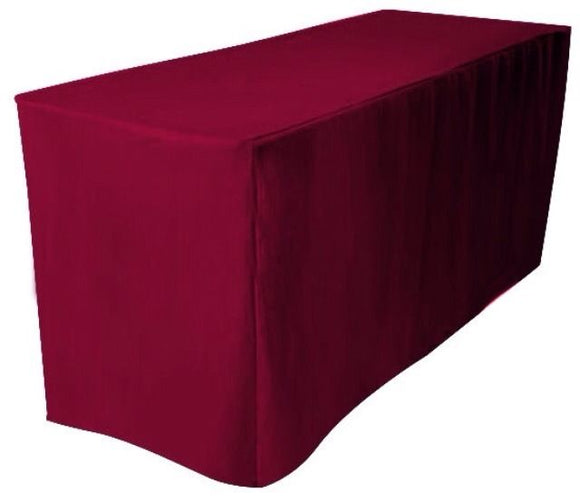 8' Ft. Feet Fitted Polyester Tablecloth Trade Show Booth Table Cover Burgundy