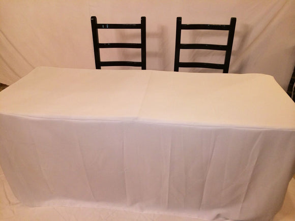 6-Foot White Fitted Polyester Tablecloth — Perfect For Trade Shows, Weddings, Events