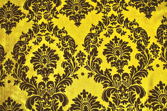 Yellow Black Flocking Damask Taffeta Velvet Fabric 58