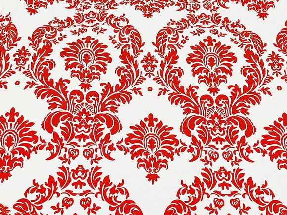 Red And White Flocking Damask Taffeta Velvet Fabric 58