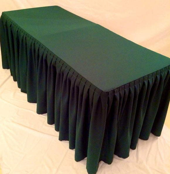 6' Ft. Fitted Polyester Double Pleated Table Skirting Cover W/top Topper Green