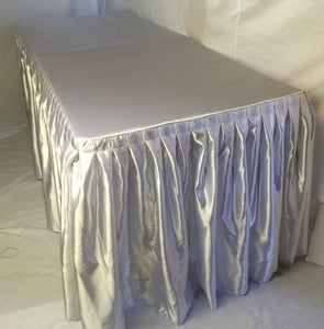 8' Satin Fitted Double Pleated Table Skirting Cover W/top Topper Any Event White"