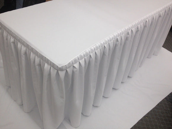 6' Ft. Fitted Table Skirt Cover W/ Top Topper Double Pleated Trade Show Dj White