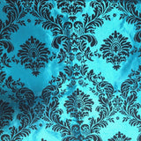 5 Yards Turquoise Black Flocking Damask Taffeta Velvet Fabric 58" Flocked Decor"