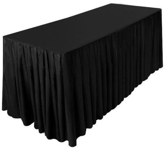 5' Ft. Fitted Polyester Double Pleated Table Skirting Cover W/top Topper   Black