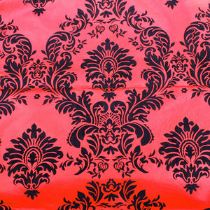 5 Yards Red And Black Flocking Damask 15ft Taffeta Velvet Fabric 58"  Decor 3d"
