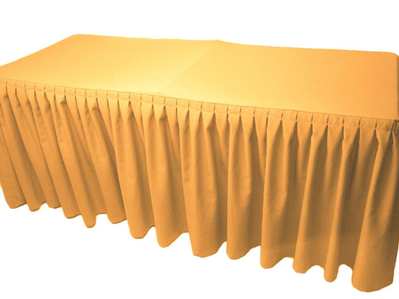 6' Fitted Polyester Double Pleated Table Skirting Cover W/top Topper 21 Colors