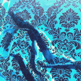 15 Yards Turquoise Black Flocking Damask Taffeta Velvet Fabric 58" Flocked Decor"