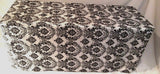 5' ft. Fitted Black White Damask Flocked Taffeta Tablecloth table cover Wedding"