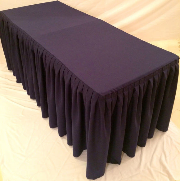 8' Fitted Polyester Double Pleated Table Skirt Cover w/Top Topper Wedding Purple