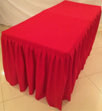 6' Ft. Fitted Polyester Double Pleated Table Skirt Cover W/top Topper Shows Red"