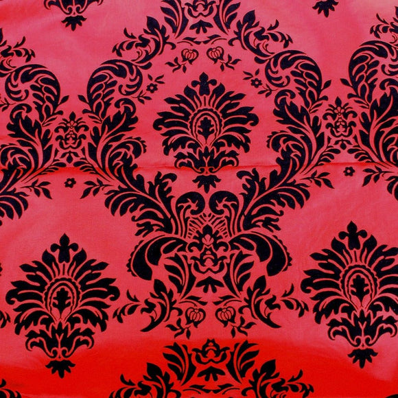 15 Yards Red And Black Flocking Damask Taffeta Velvet  Fabric 58
