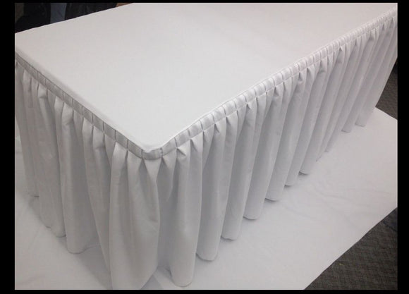 5' Fitted Polyester Double Pleated Table Skirting Cover W/top Topper 21 Colors