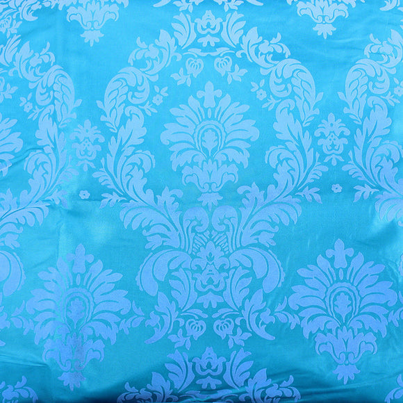 Aqua Blue Grey Flocking Damask Taffeta Velvet Fabric 58