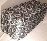 6' Ft. Fitted Black White Damask Flocked Taffeta Tablecloth Table Cover Wedding"