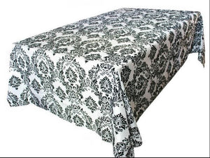 60"x126" Black White Damask Flocking Tablecloth Wedding All Events Decorations"