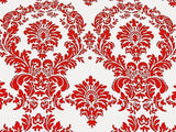Red And White Flocking Damask Taffeta Velvet Fabric 58" Decor 3d"