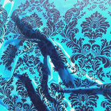 Turquoise Black Flocking Damask Taffeta Velvet Fabric 58" Flocked Decor"