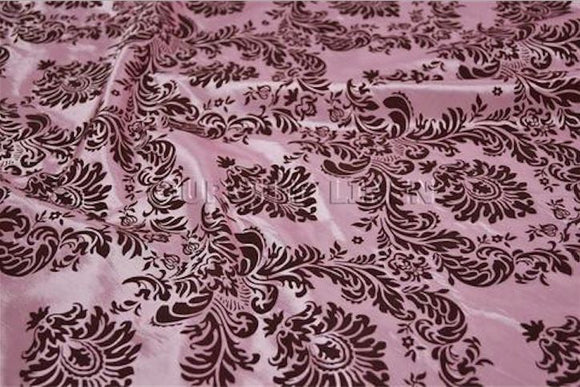 10 Yards Pink Brown Flocking Damask Taffeta Velvet  Fabric 58