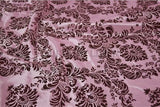 10 Yards Pink Brown Flocking Damask Taffeta Velvet  Fabric 58" Flocked Decor"