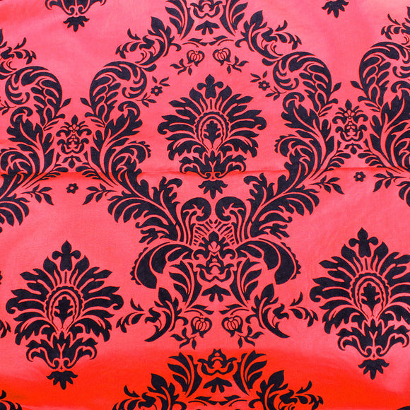 Red And Black Flocking Damask Taffeta Velvet Fabric 58