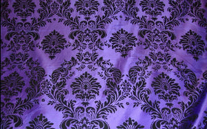 15 Yards Purple Black Flocking Damask Taffeta Velvet Fabric 58" Flocked Decor"