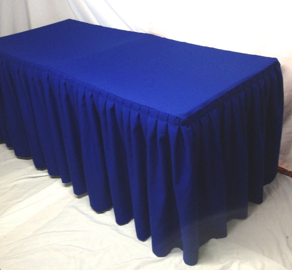 5' Ft. Fitted Polyester Double Pleated Table Skirt Cover W/top Topper Royal Blue