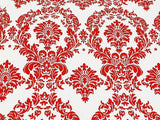 15 Yards Red And White Flocking Damask Taffeta Velvet  Fabric 58" Flocked Decor"