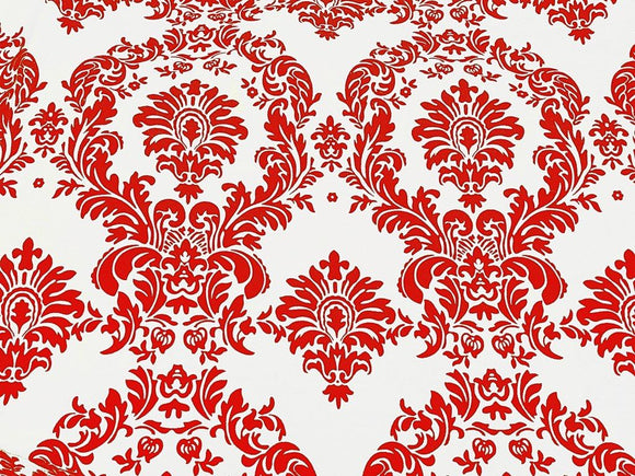 10 Yards Red And White Flocking Damask Taffeta Velvet  Fabric 58